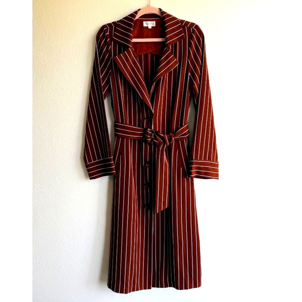 Privacy Please Cassidy Belted Midi Trench in Brown & Tan Stripe size Small